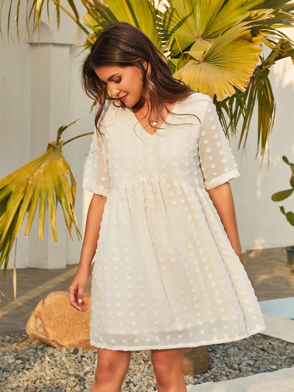 Grace Karin 2XL NWT Sheer/ Lined Dotted Swiss Fabric Cream